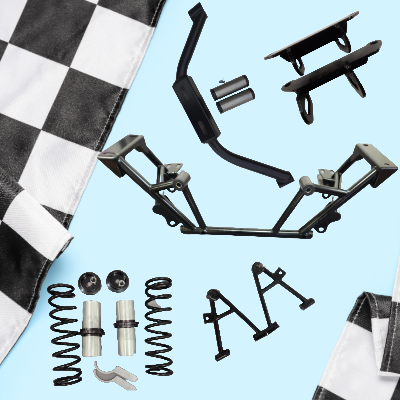 79-93 Fox Mustang Kit includes K-Member, Choice of Engine Mounts, Bushing Style A-Arms, Coil Over Kit W/ Choice of Spring Rate& Choice of Transmission Crossmember$1399.00 (KIT3-79-93)PLEASE MAKE SURE TO SELECT YOUR CHOICES