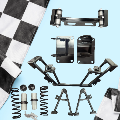 99-04 SN95 Mustang Kit includes K-Member, Choice of Engine Mounts, Bushing Style A-Arms, Coil Over Kit w/ Choice of Spring Rate & Transmission Crossmember $1399.00(KIT3-99-04)